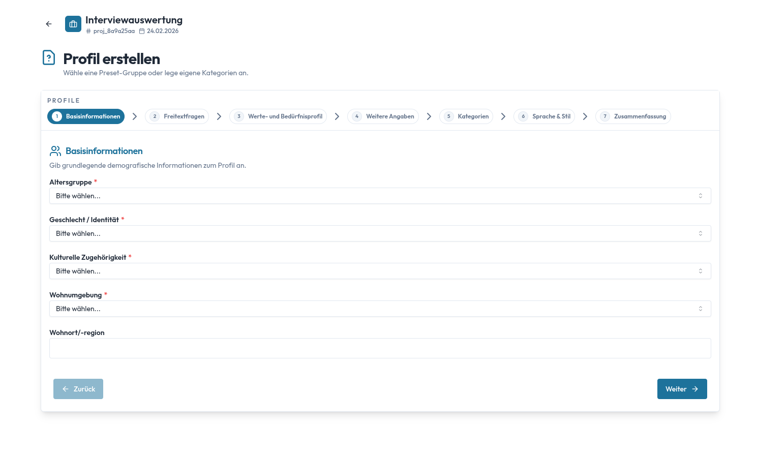 Wizard mit Fragensetup